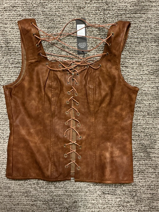 Fashion Nova Tops - Fashion Nova Brown Faux-Leather Lace-Up Tank Top